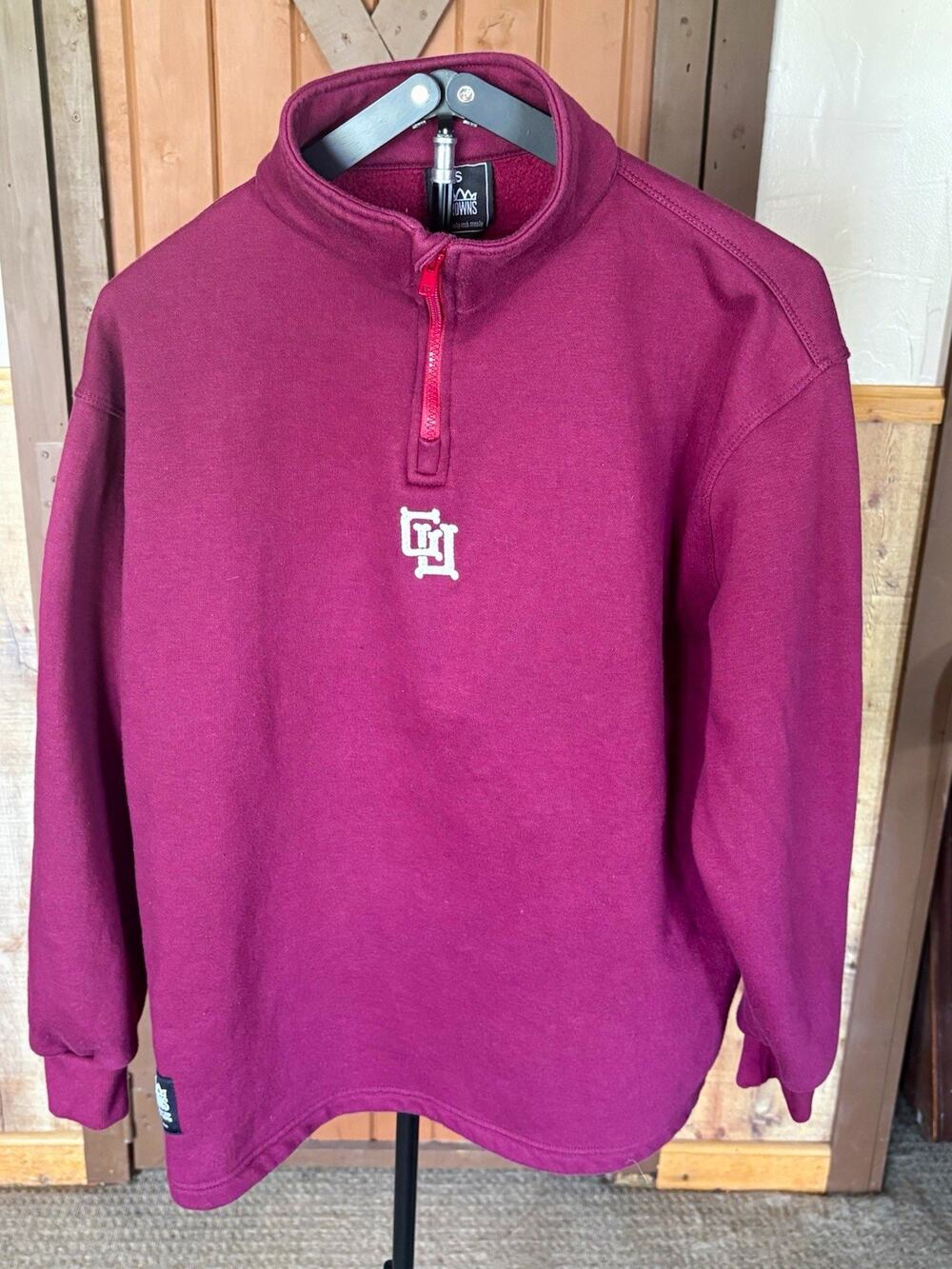 Crowns Men's Burgundy 1/4 Zip Mock Neck Fleece Pullover Sweatshirt Size S